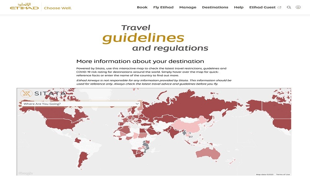 الاتحاد للطيران وسيتاتا: خريطة تفاعلية للوجهات  والمعلومات حول كوفيد-19